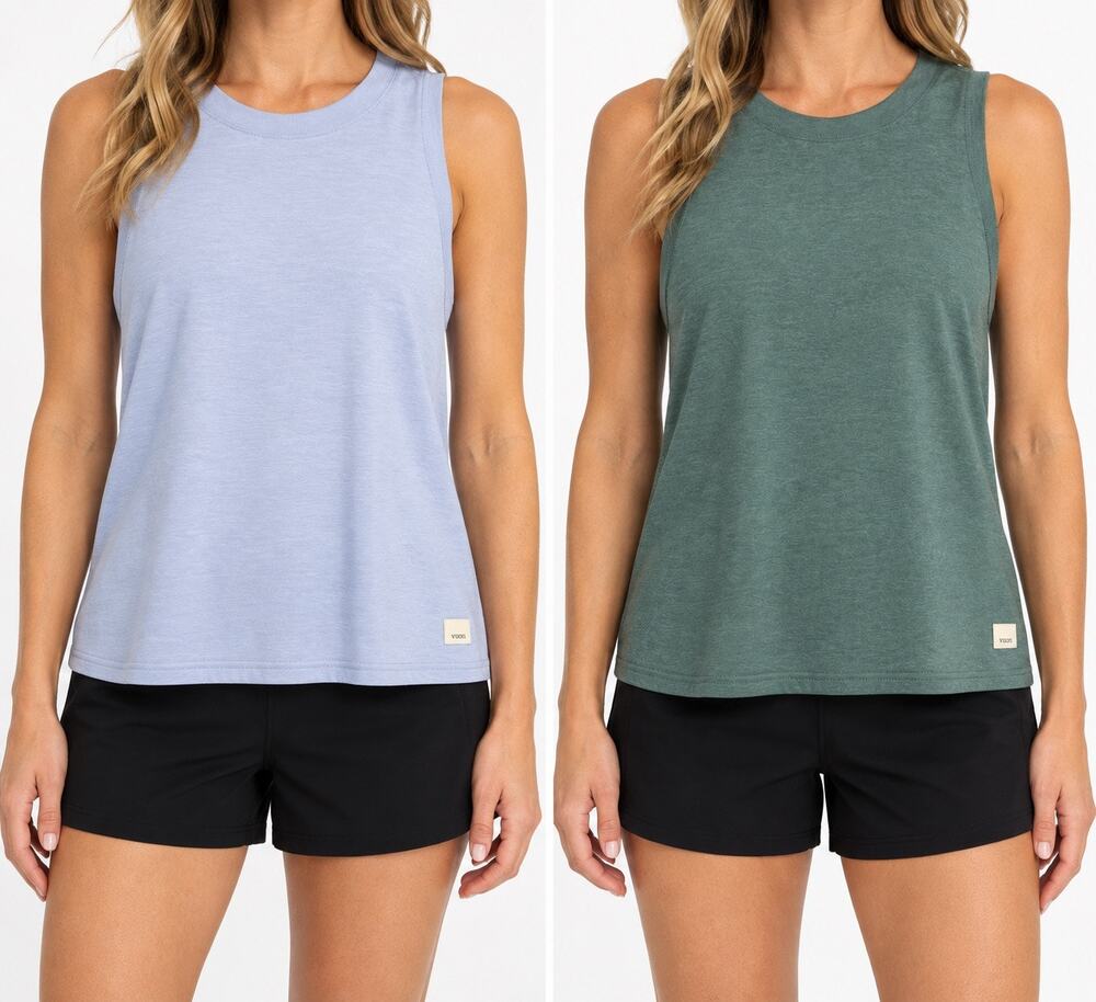 Vuori Women’s XL Tank Tops 2 Lot Blue Green Thermal Logo Performance Athletic XL